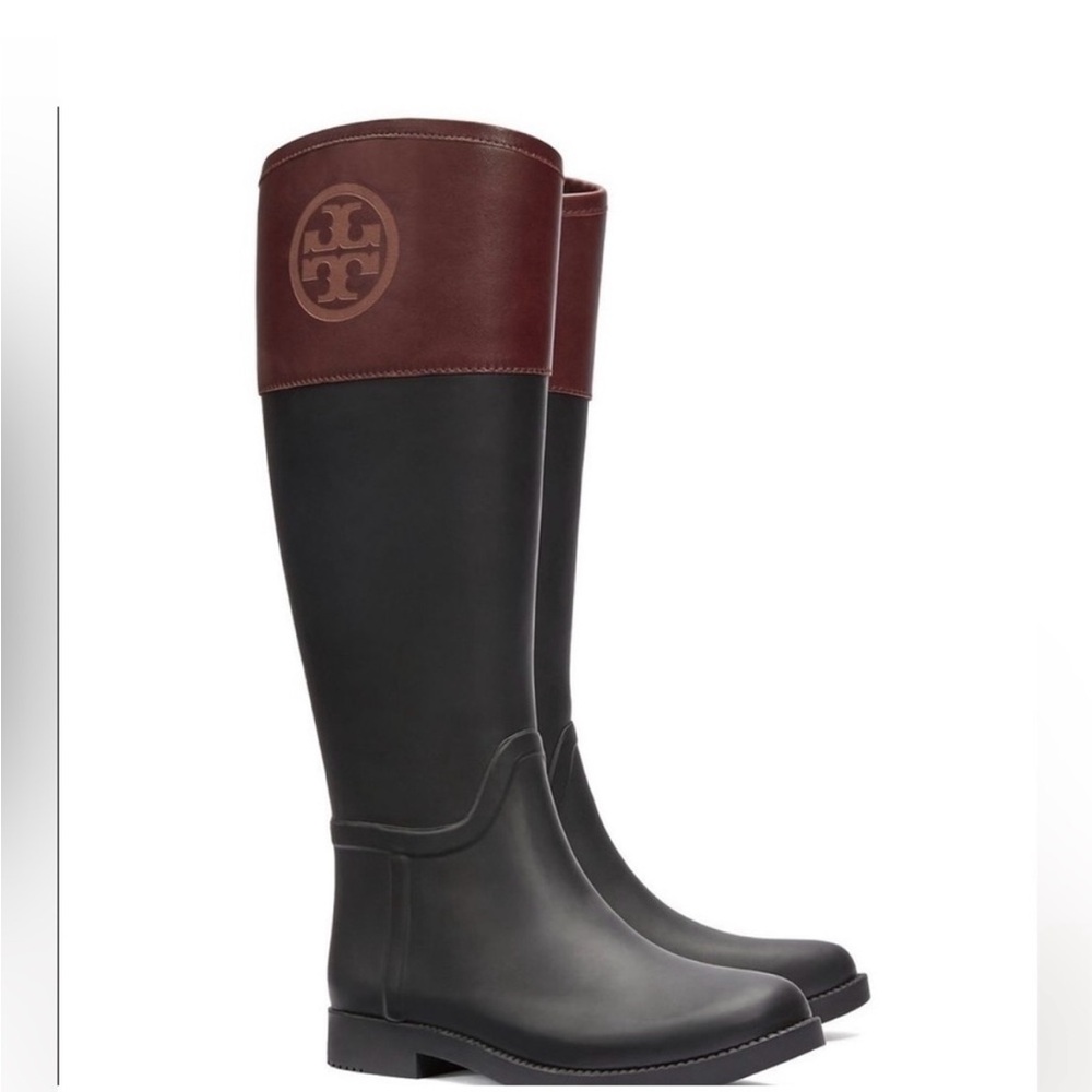 Tory Burch Black and Brown Winter Rain Boots